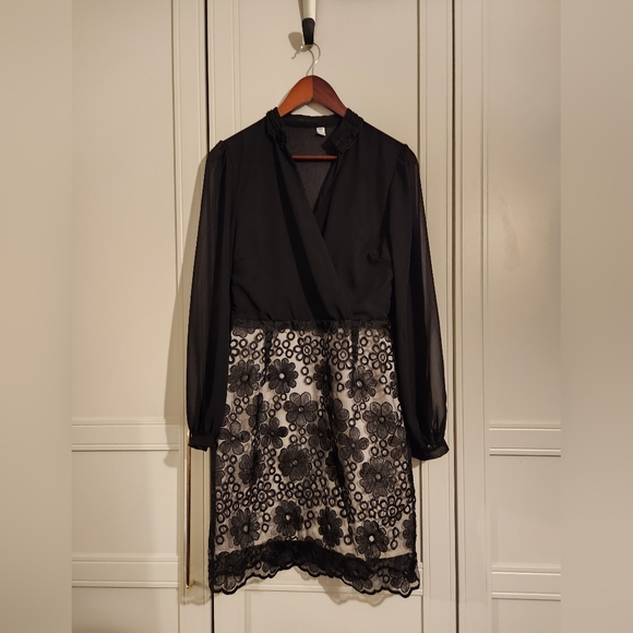 Black Chiffon and Lace Dress - Picture 9 of 10